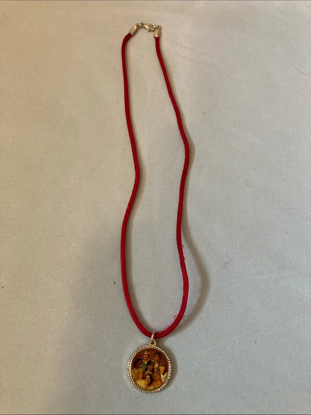 American Girl Red Cord Necklace with Gold-Tone historical doll Medallion